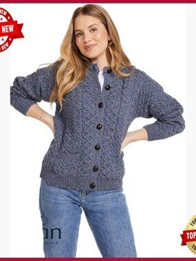 Irish Cable Knit Merino Wool Cardigan - Classic Aran Stitch, Button Front